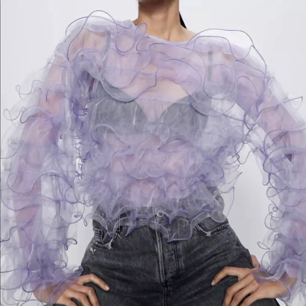 ZARA LIMITED EDITION RUFFLED LILAC SHIRT TOP - Picture 2 of 6